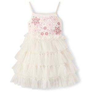 Girls White Embroidered Sequin Ruffle Tiered Dress - On Pointe - NWT